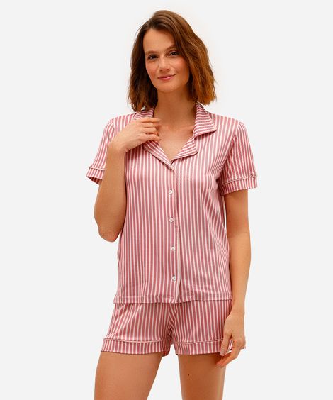pijama americano feminino listrado curto rosa