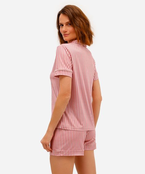 pijama americano feminino listrado curto rosa