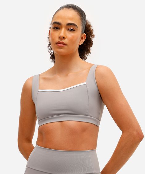 top feminino esportivo decote quadrado cinza