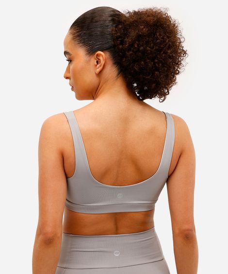 top feminino esportivo decote quadrado cinza