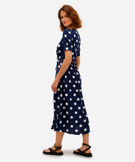 vestido midi feminino de viscose poá azul