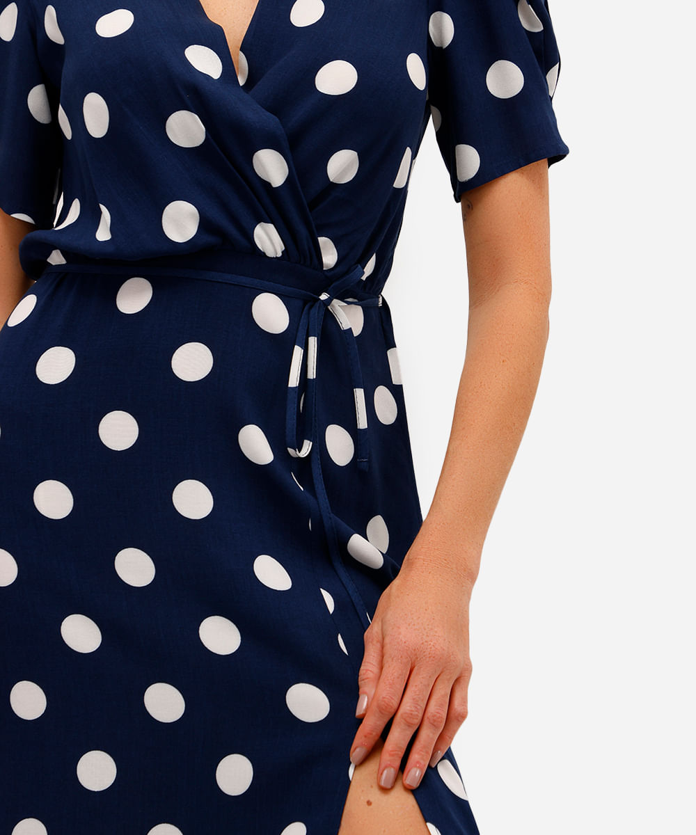 vestido midi feminino de viscose poá azul