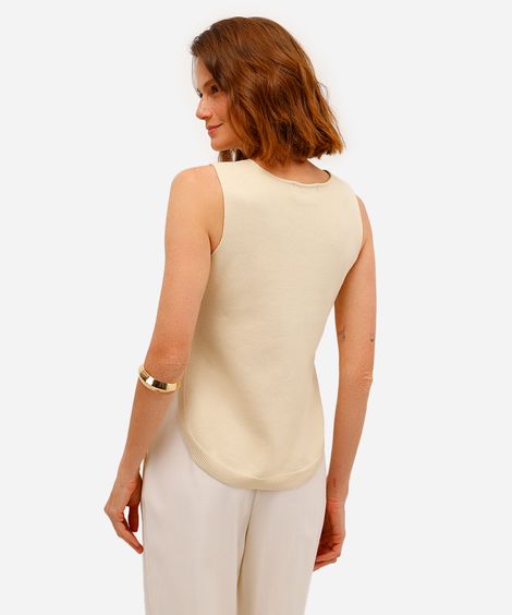 regata feminina de tricot com botões laterais off white