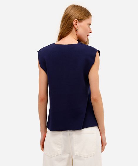 colete feminino de tricot decote v azul