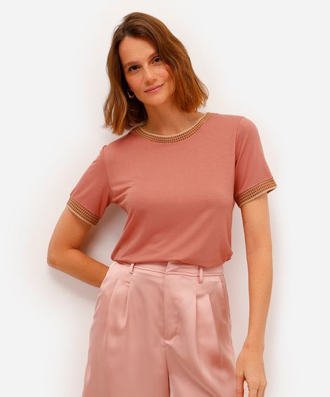 blusa feminina de viscose manga curta rosa