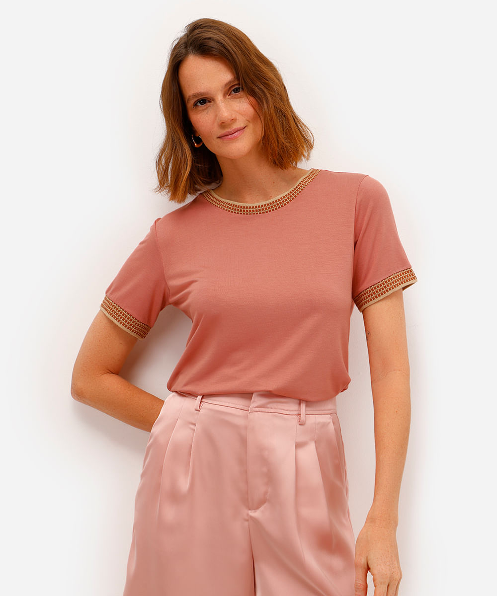 blusa feminina de viscose manga curta rosa