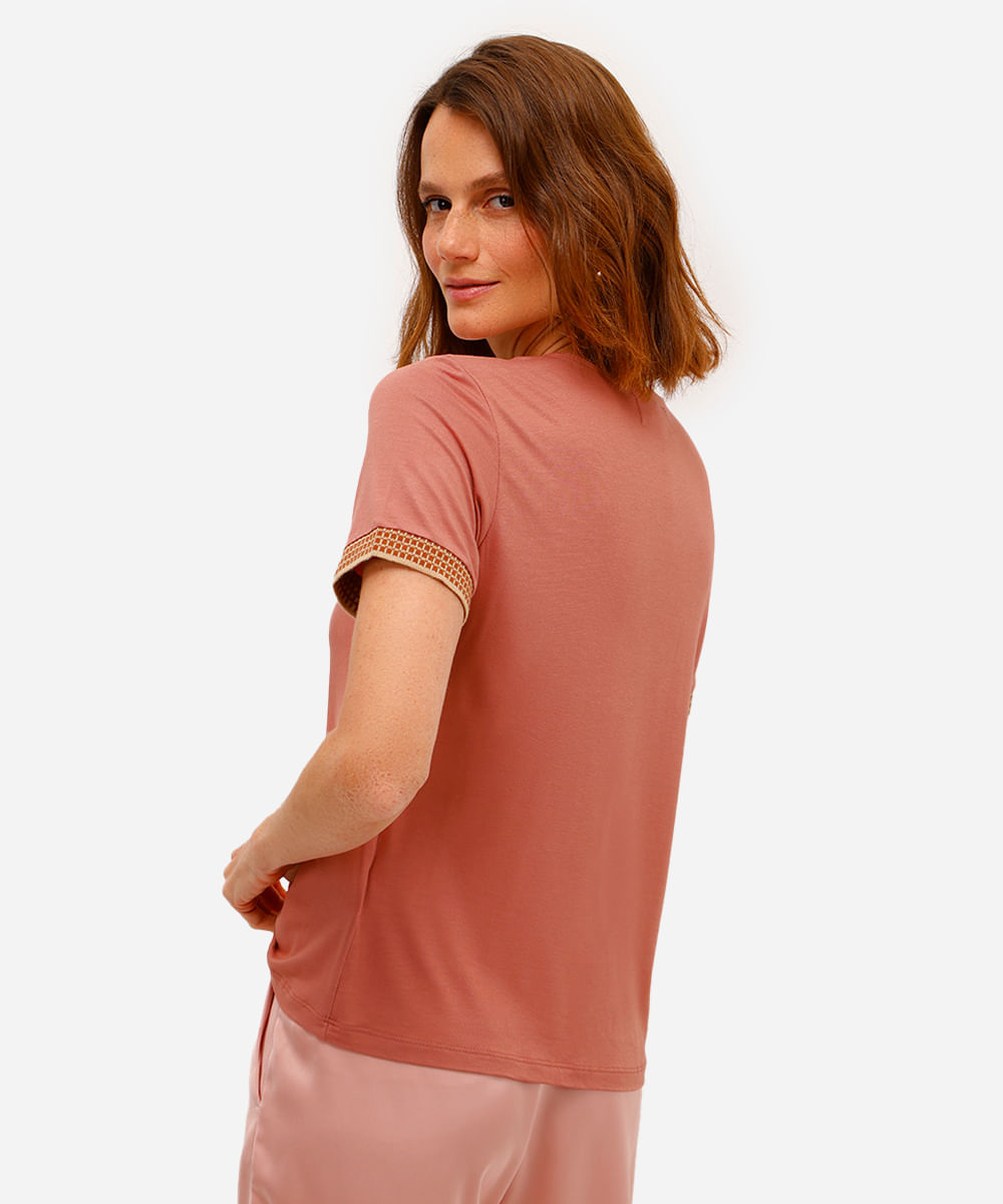 blusa feminina de viscose manga curta rosa