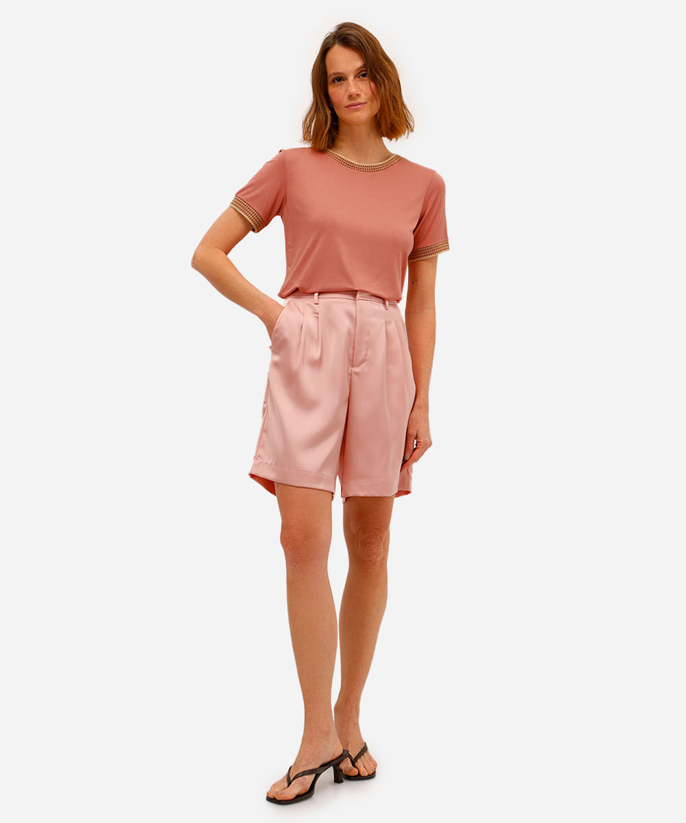 blusa feminina de viscose manga curta rosa