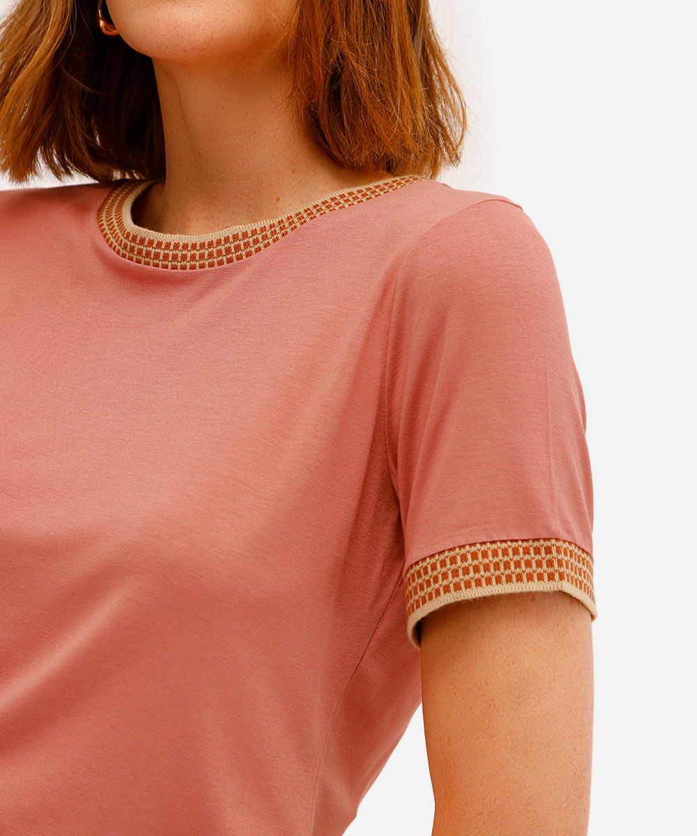 blusa feminina de viscose manga curta rosa