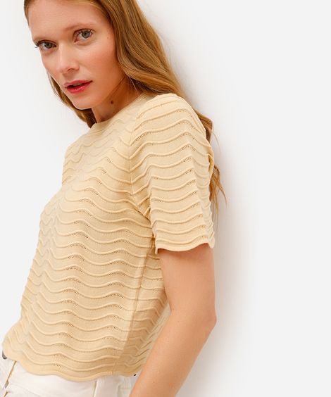 blusa de tricot texturizada bege