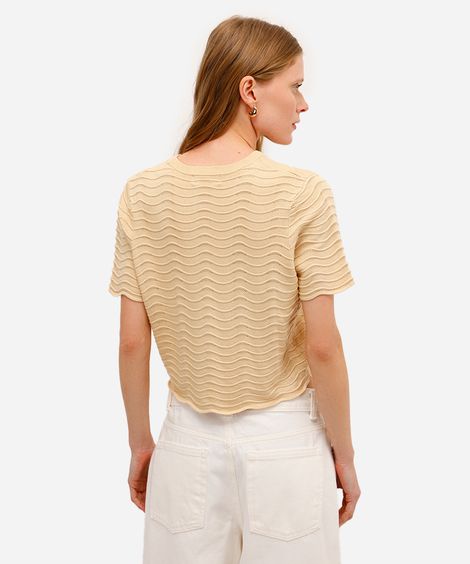 blusa de tricot texturizada bege