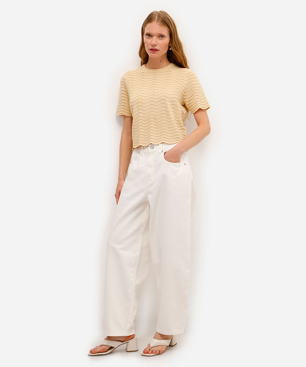 blusa de tricot texturizada bege