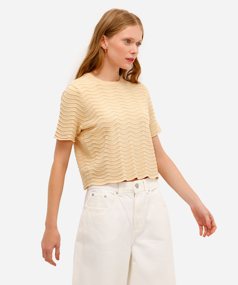 blusa de tricot texturizada bege