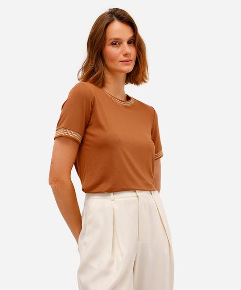 blusa feminina de viscose manga curta marrom
