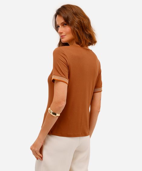 blusa feminina de viscose manga curta marrom