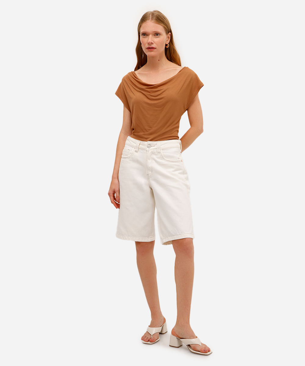 blusa feminina de viscose decote degagê bege