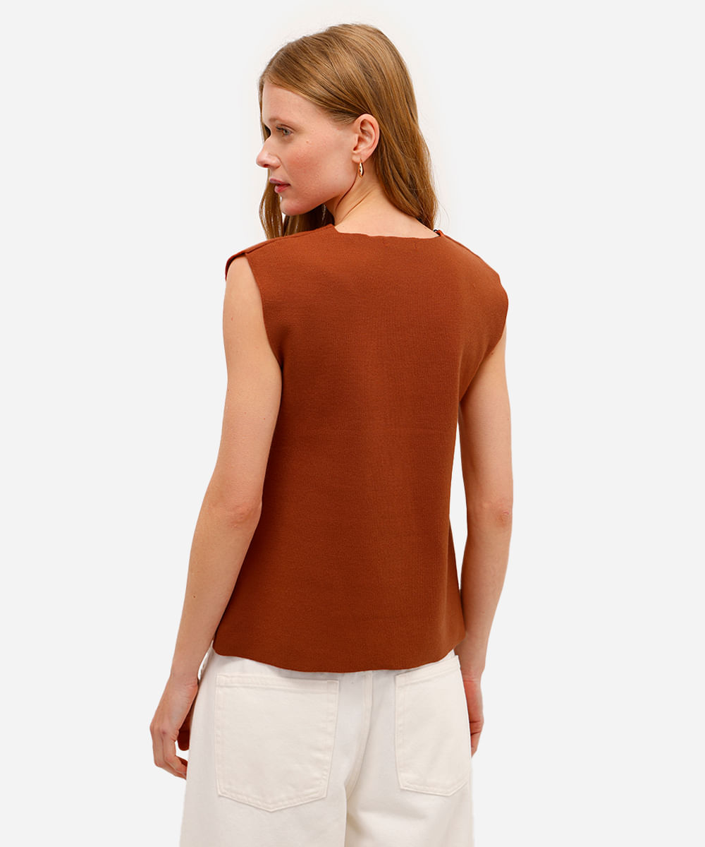 colete feminino de tricot decote v marrom