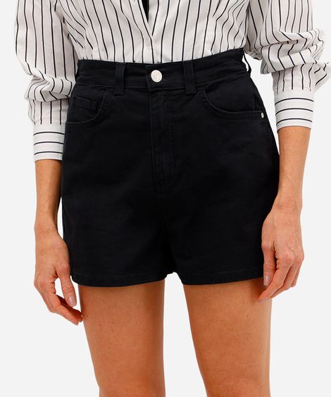 short feminino de sarja cós elástico preto