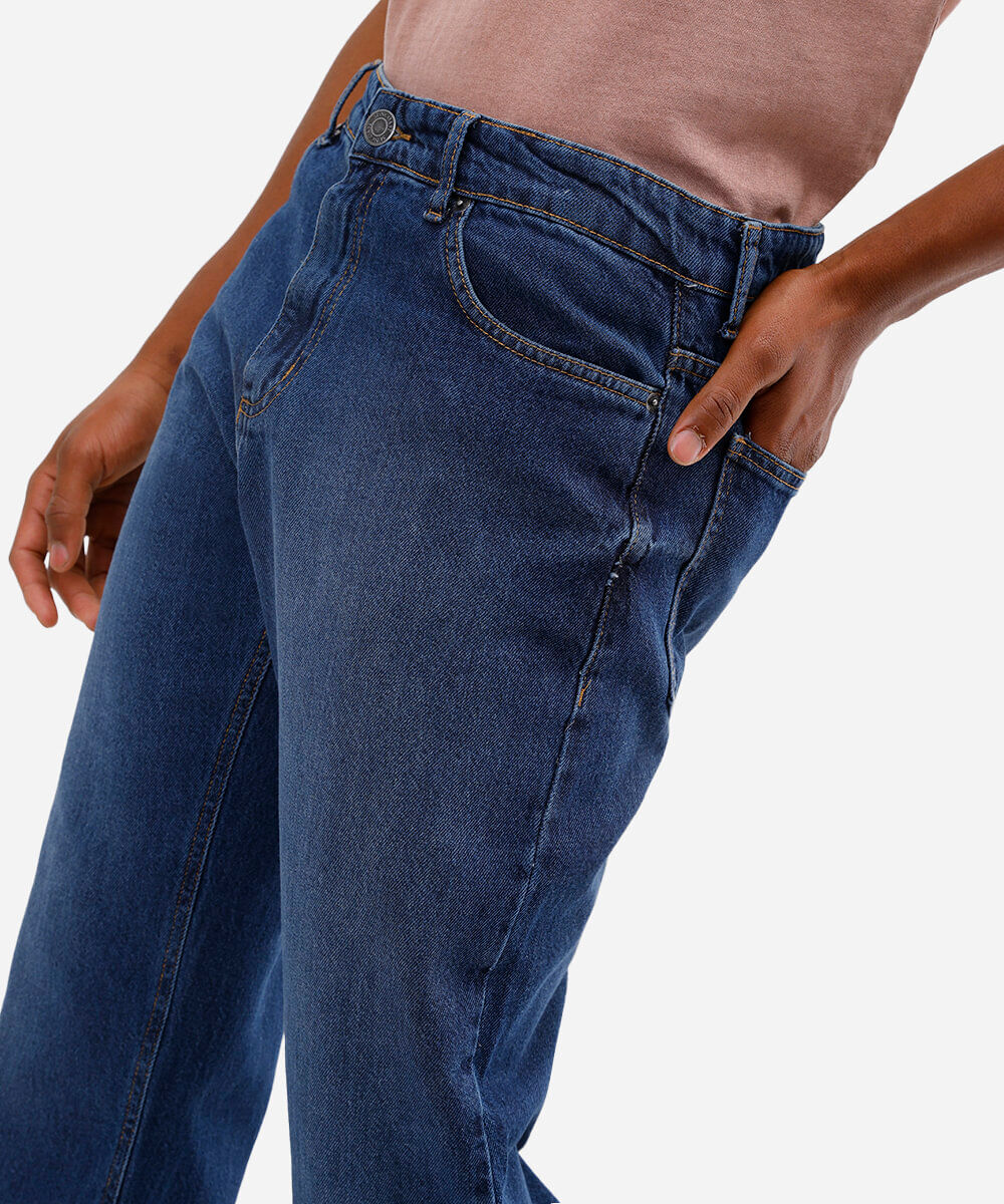 calça reta masculina jeans azul