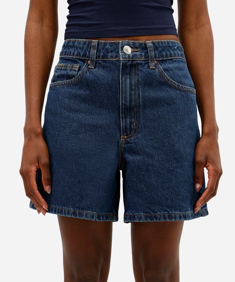 bermuda jeans long cintura super alta azul