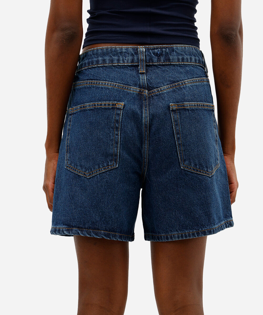 bermuda jeans long cintura super alta azul