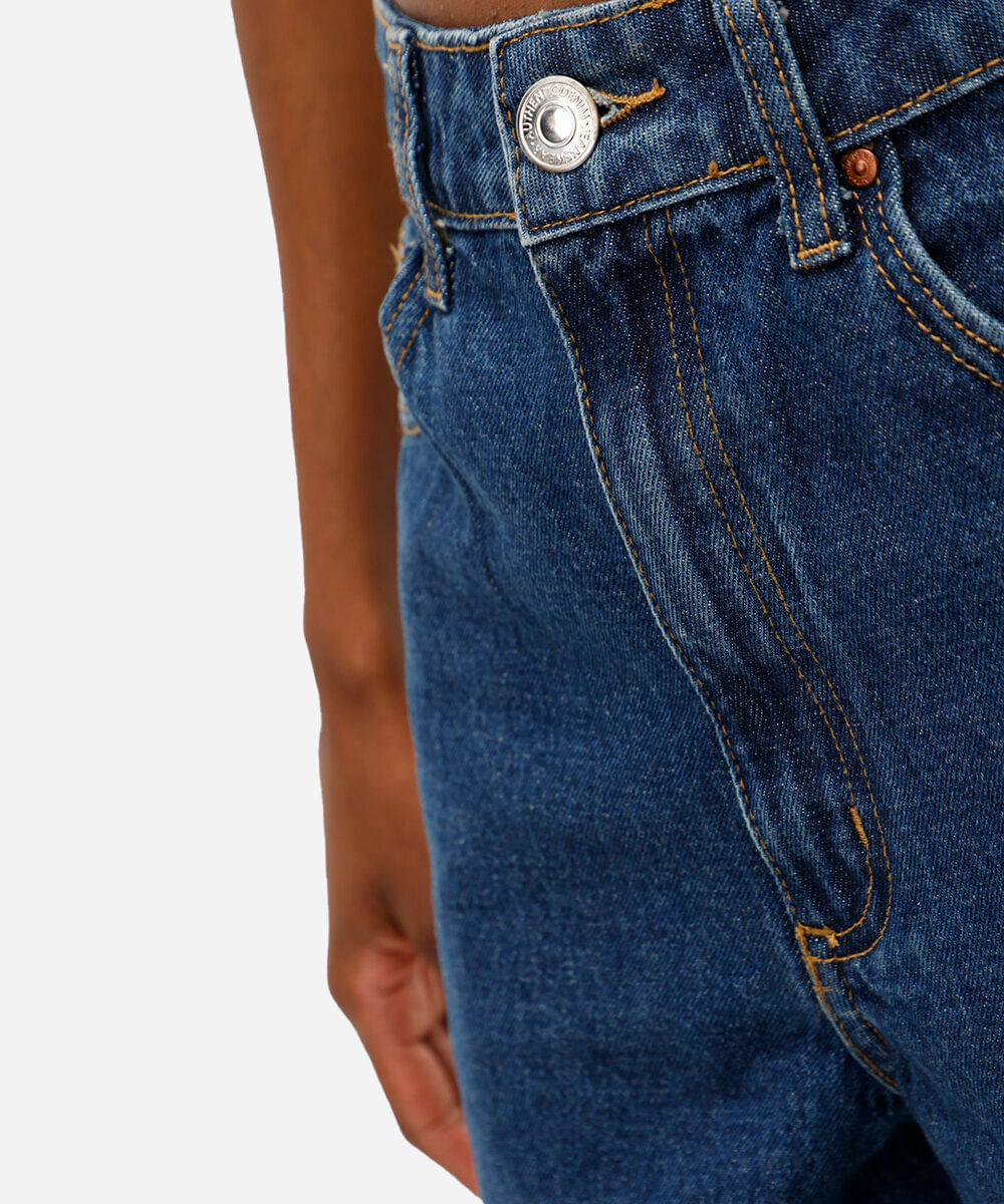 bermuda jeans long cintura super alta azul