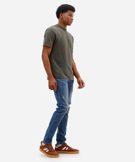 calça skinny jeans destroyed azul