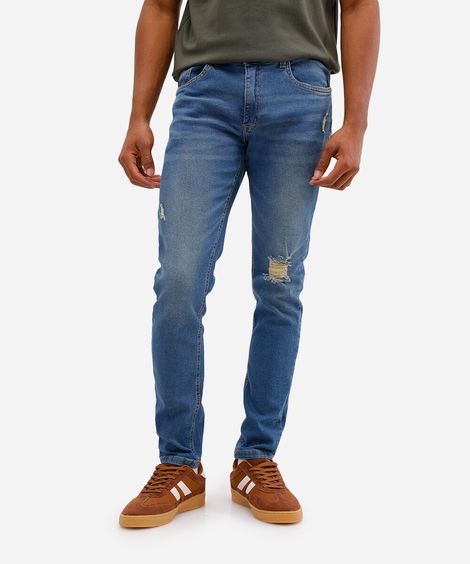 calça skinny jeans destroyed azul