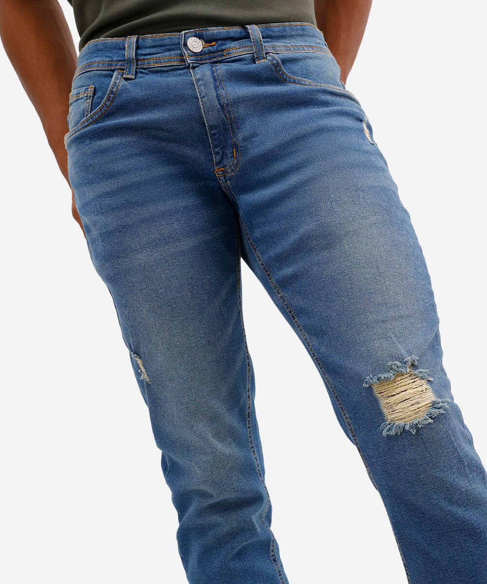 calça skinny jeans destroyed azul