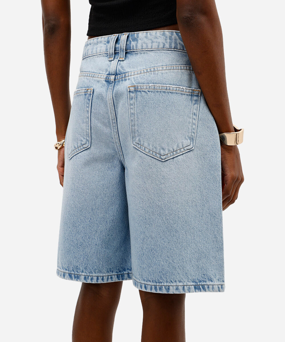 bermuda feminina jeans cintura média azul
