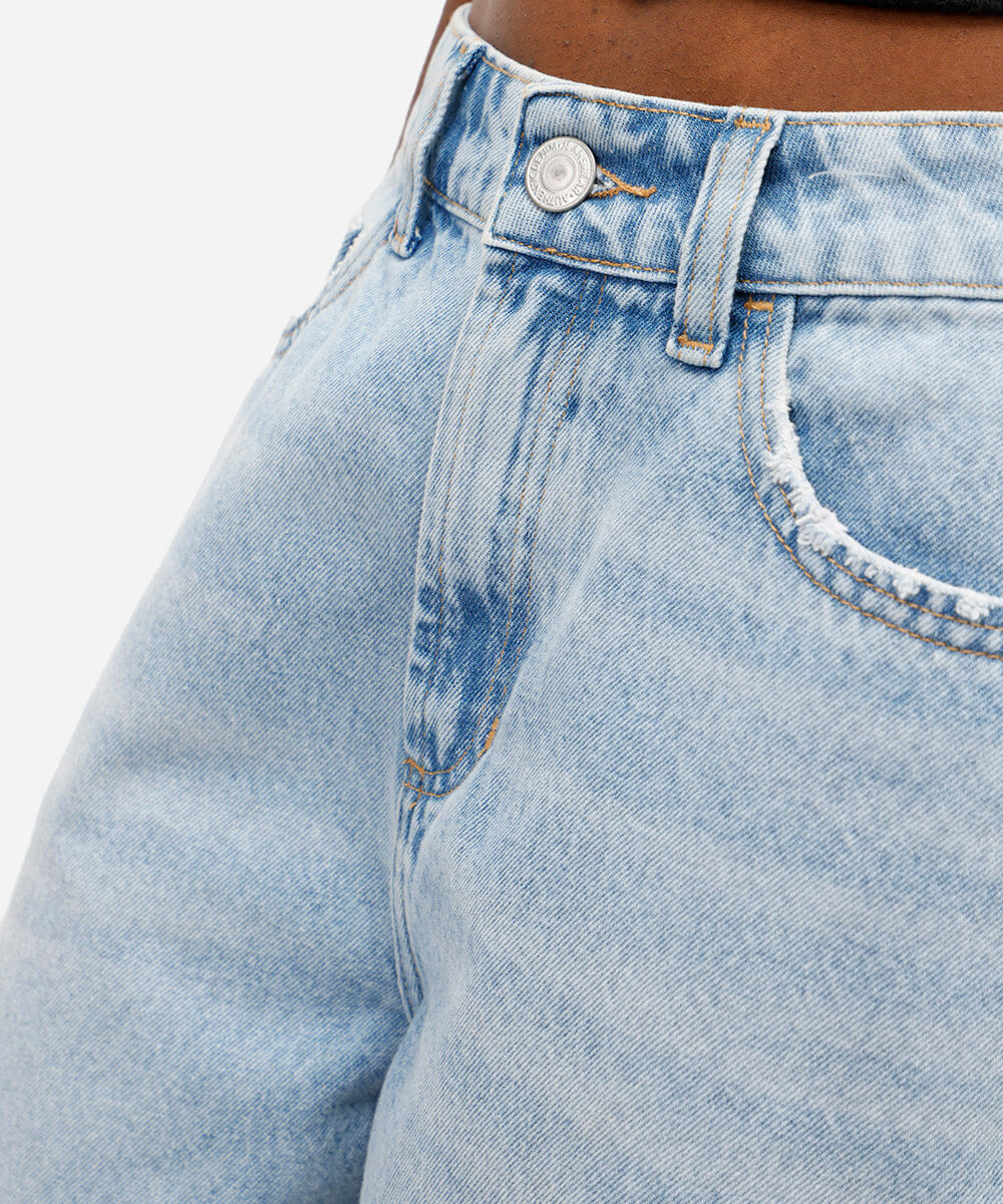 bermuda feminina jeans cintura média azul