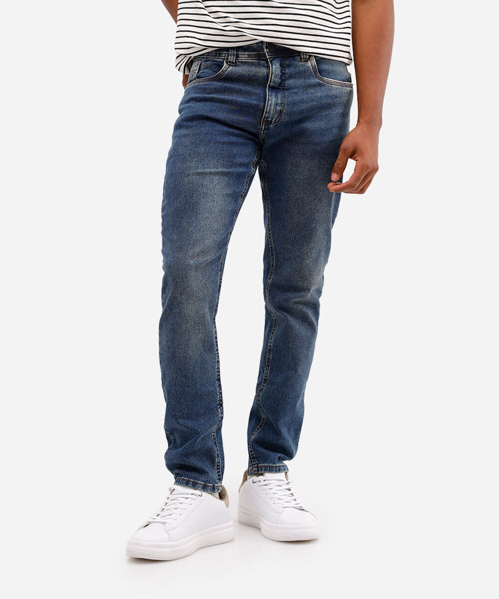 calça slim comfort jeans azul
