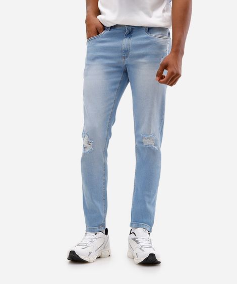 calça skinny jeans destroyed azul