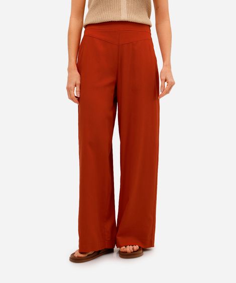 calça  wide leg feminina com linho marrom