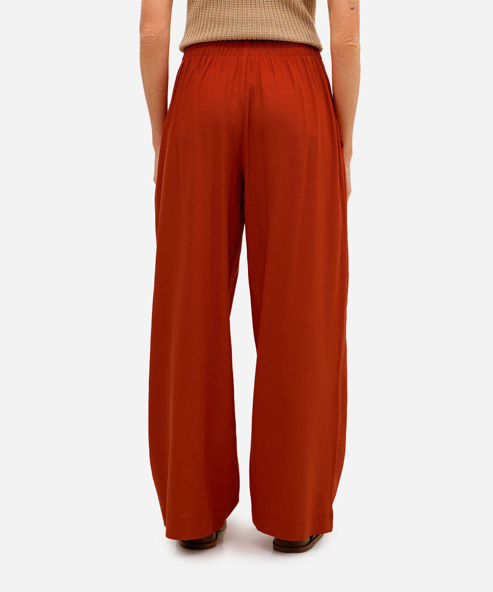 calça  wide leg feminina com linho marrom