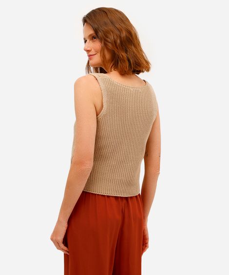 colete de tricot decote v bege
