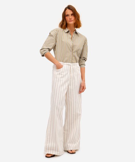 calça estilo pijama feminina de sarja listrada off white