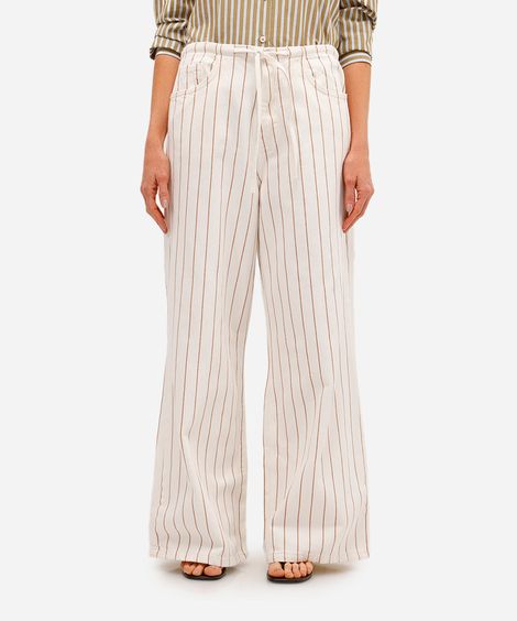 calça estilo pijama feminina de sarja listrada off white