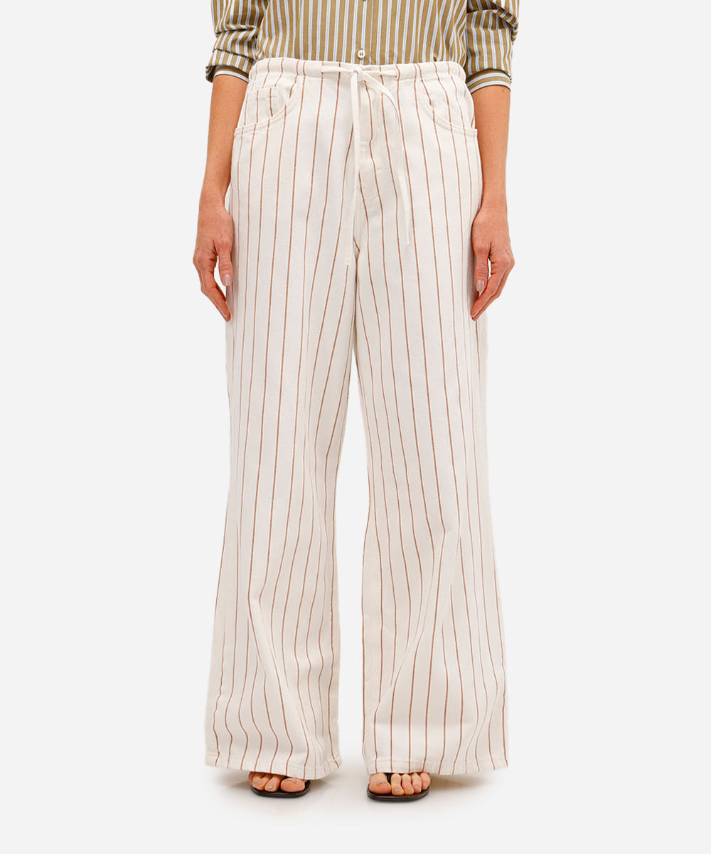 calça estilo pijama feminina de sarja listrada off white