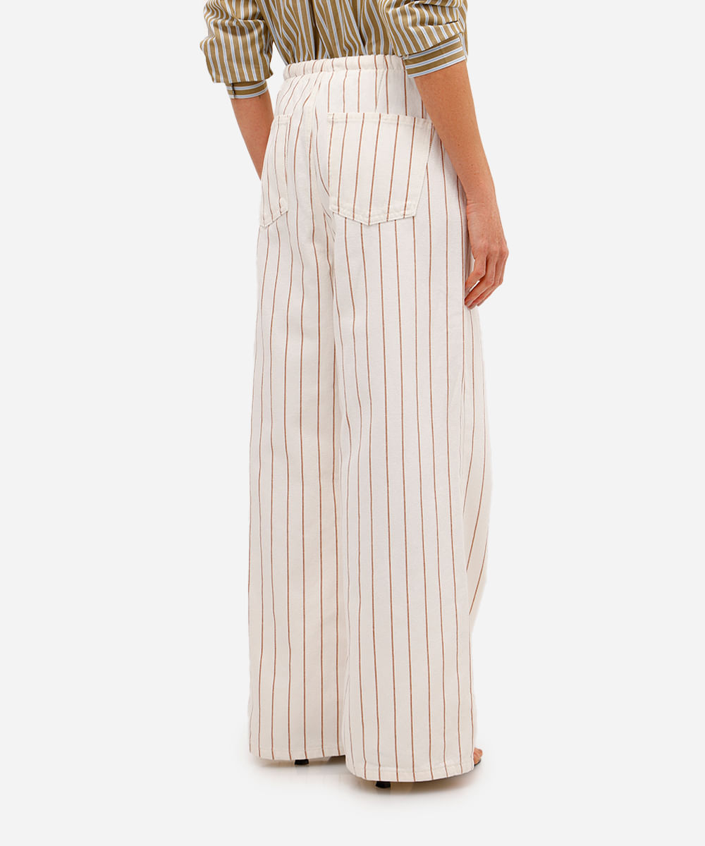 calça estilo pijama feminina de sarja listrada off white