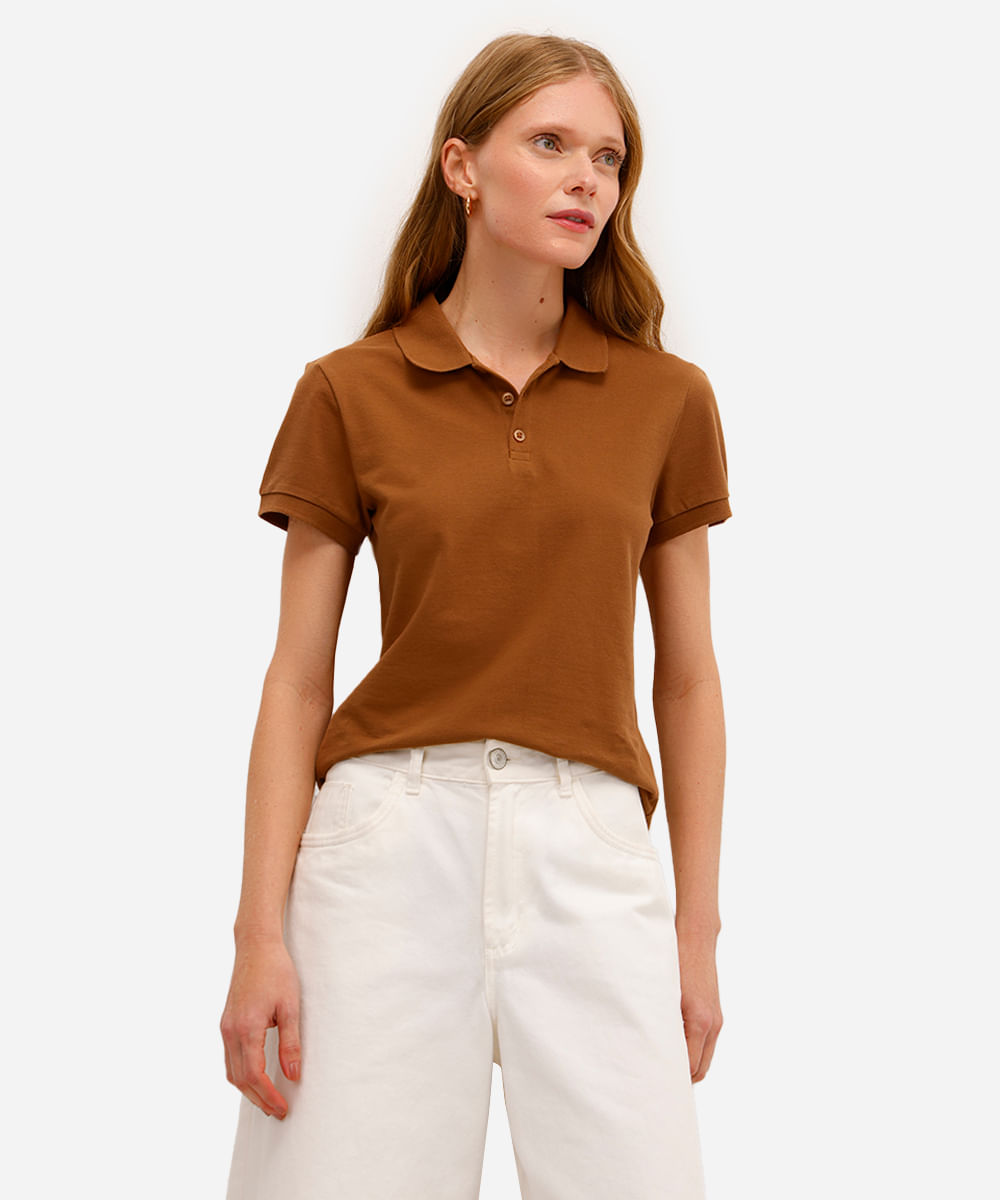 polo básica feminina de algodão marrom