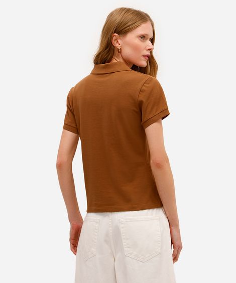 polo básica feminina de algodão marrom