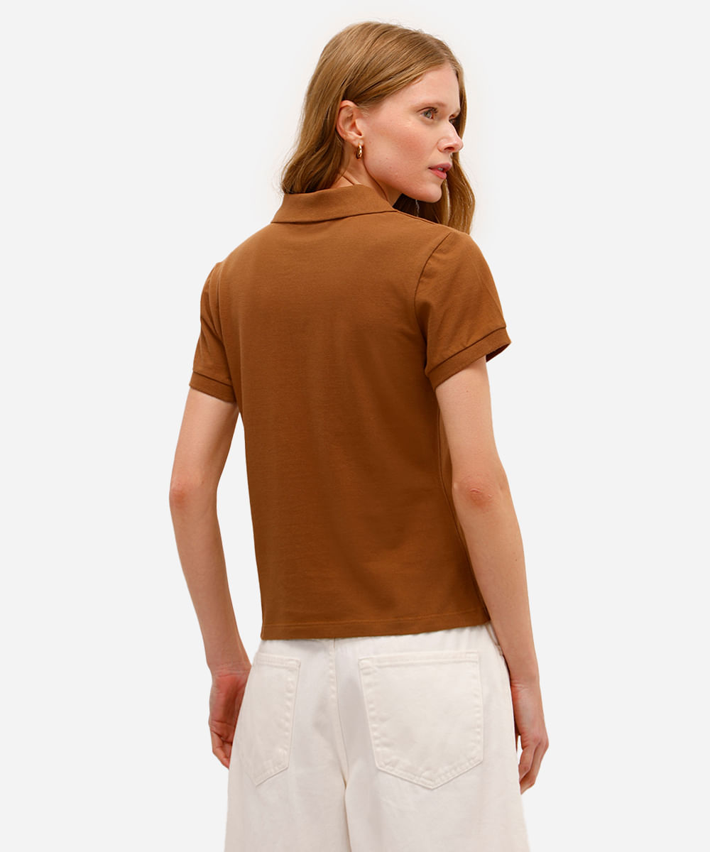 polo básica feminina de algodão marrom