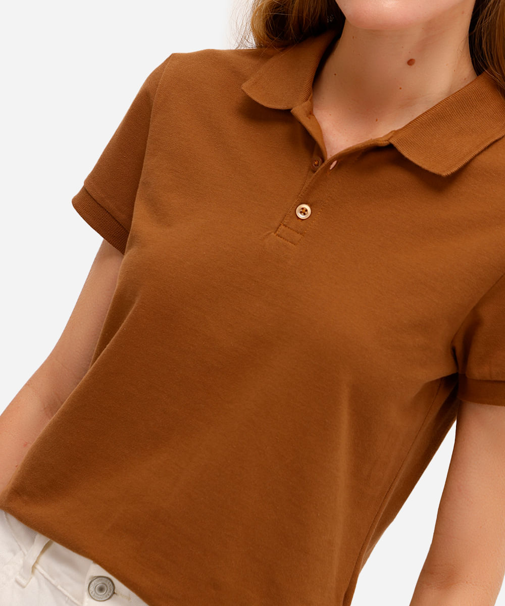 polo básica feminina de algodão marrom