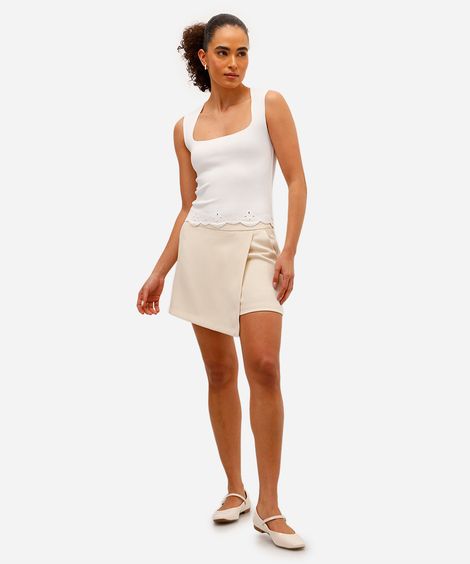 short saia feminino de alfaiataria bege