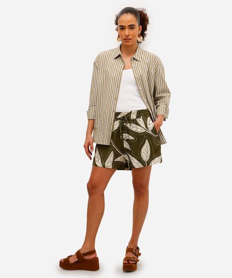 short feminino de viscose folhagens verde