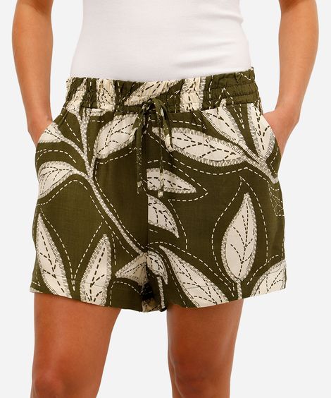 short feminino de viscose folhagens verde
