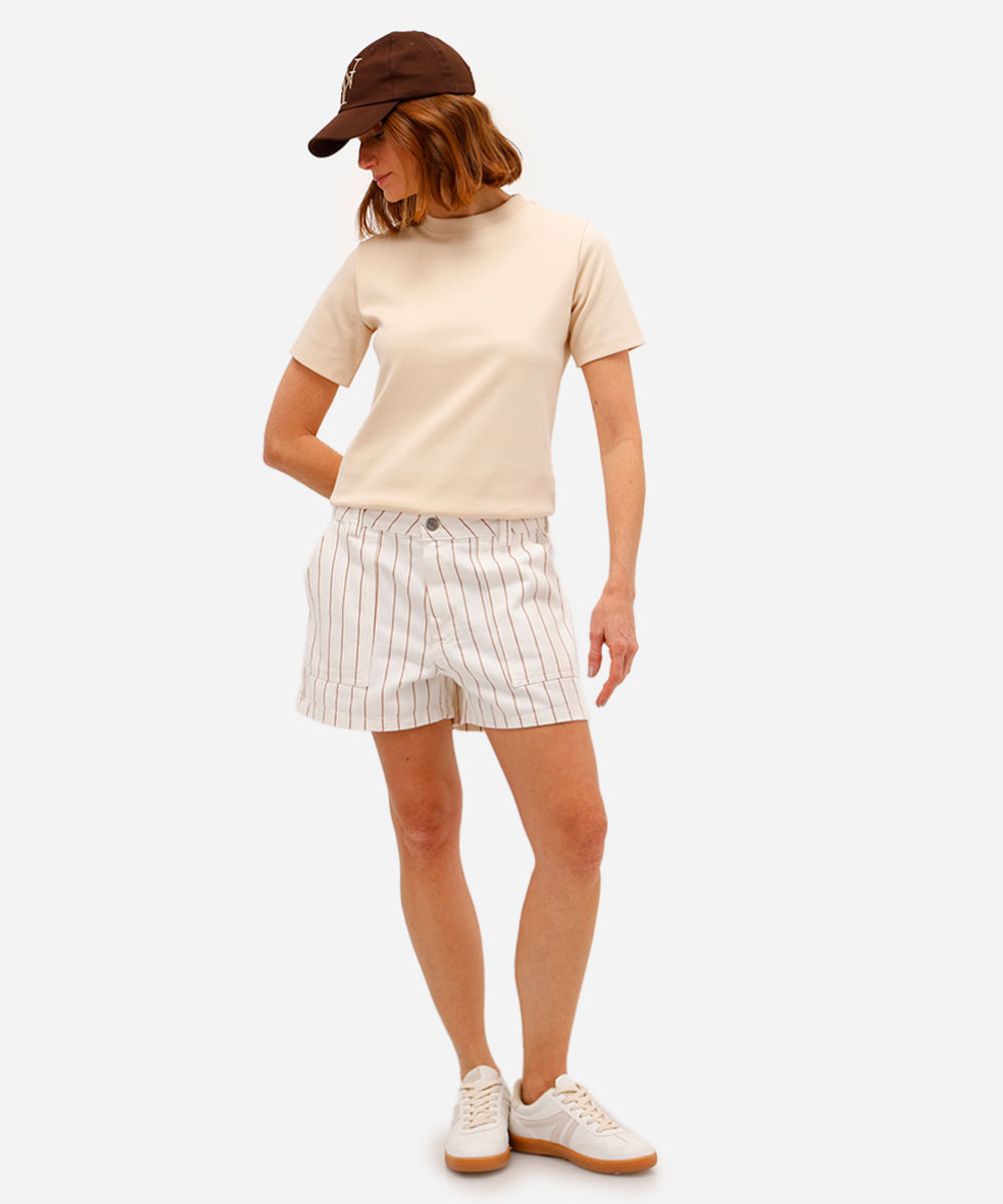 camiseta classic feminina de algodão peruano interlock bege