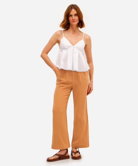 calça clochard  feminina com linho marrom