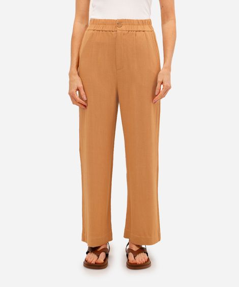 calça clochard  feminina com linho marrom